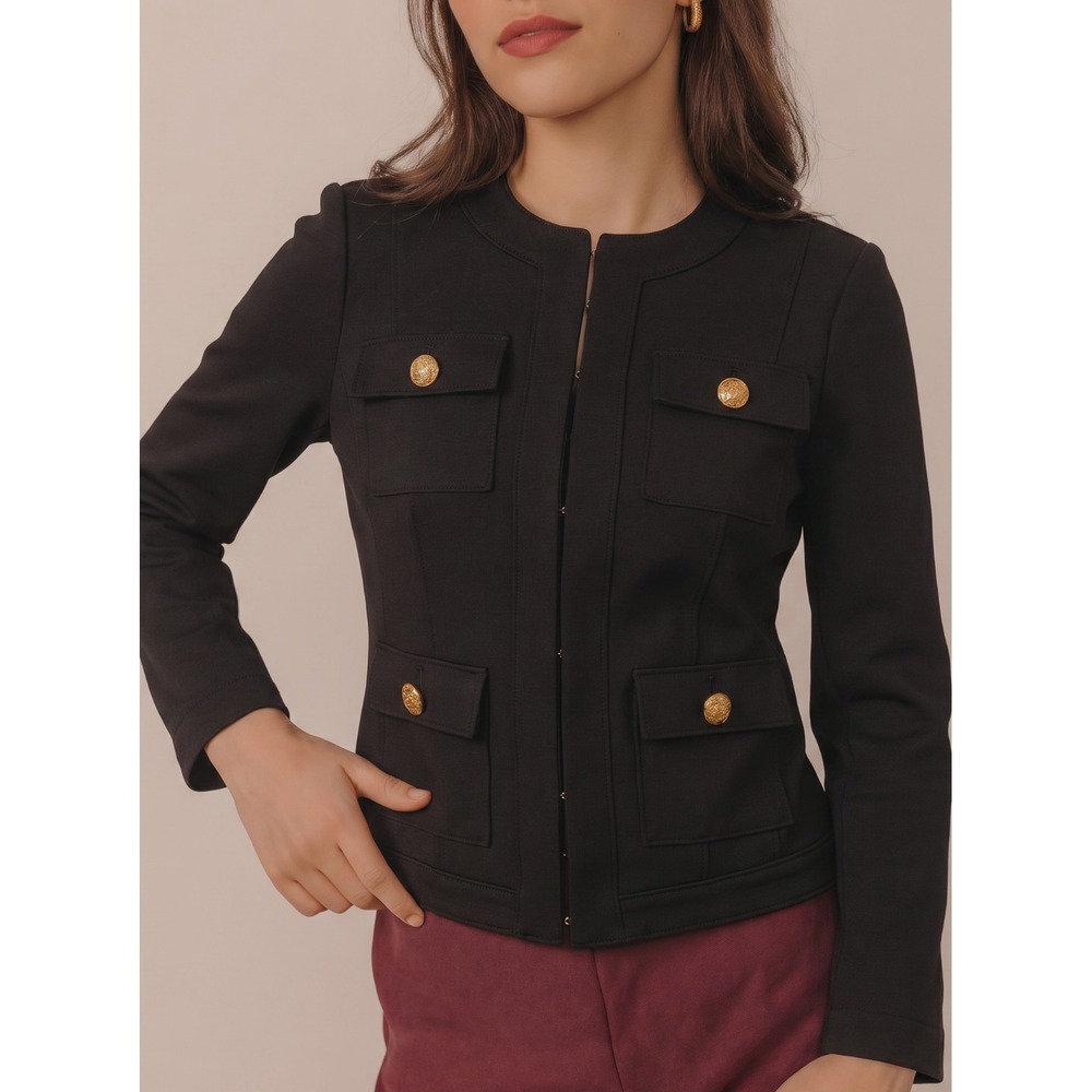 NWT White House Black Market Women's Crop Luxe Stretch Blazer Jacket Black Sz 2
